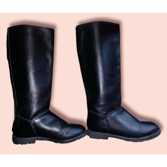 Lands End Womens Knee High Riding Boots Black Leather Stretch Pull On 6 1/2B - Picture 1 of 6